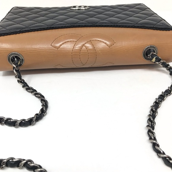 Chanel Ballerine Flap Bag Quilted Lambskin Small Black Brown Chain Strap - Picture 10 of 14